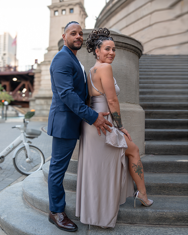 Engagement photo shoot by Pivot Port at Chicago Riverwalk