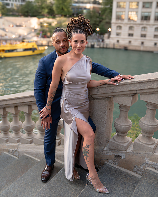 Engagement photo shoot by Pivot Port at Chicago Riverwalk